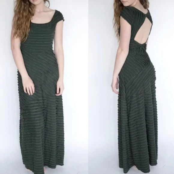 Free People FP X Ruffles Rows Maxi Dress Green Women's XS - Picture 5 of 10
